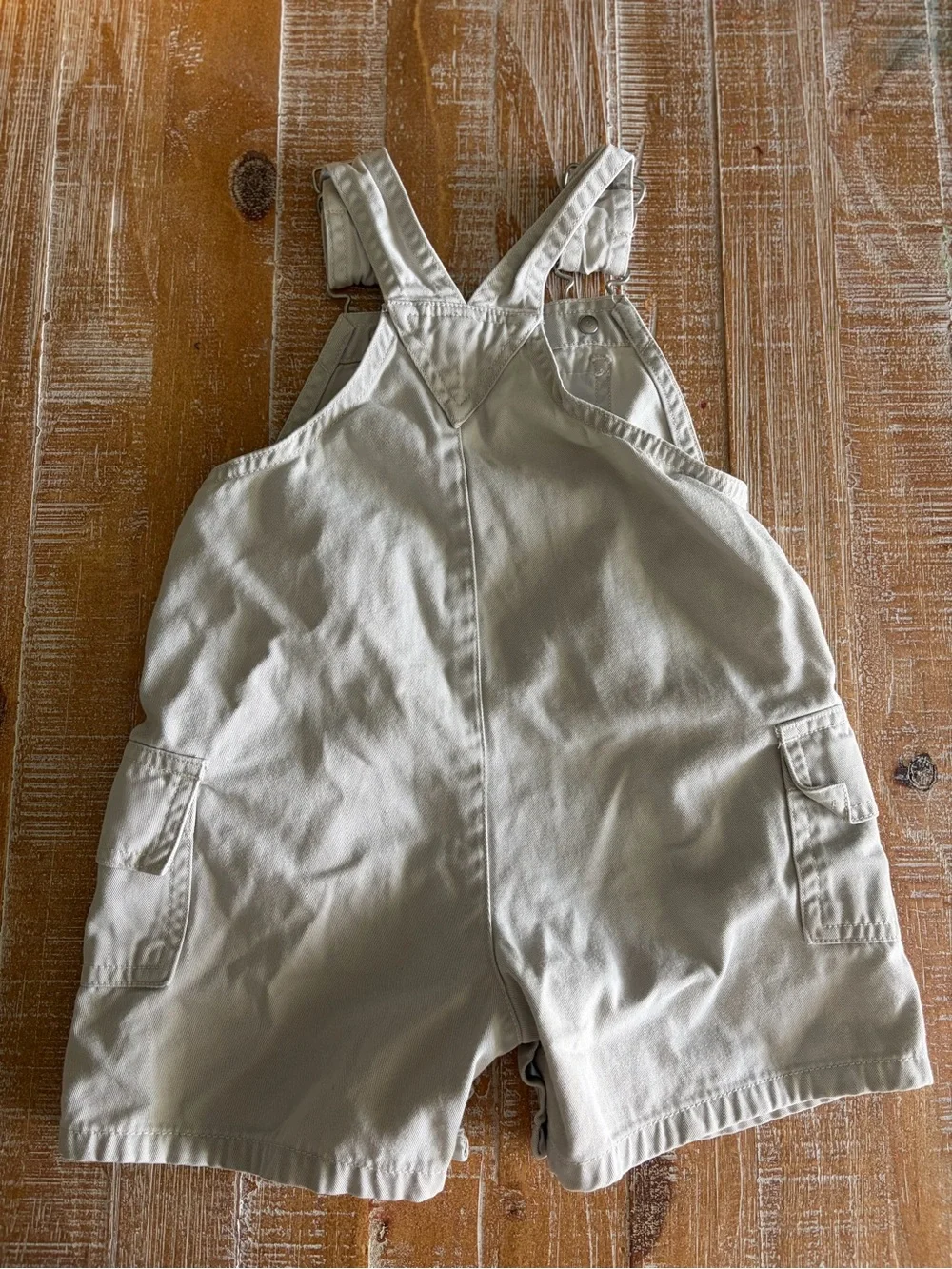 Vintage 1999 Old Navy Baby Shortalls 6-12M Cream Cargo Overalls 90s